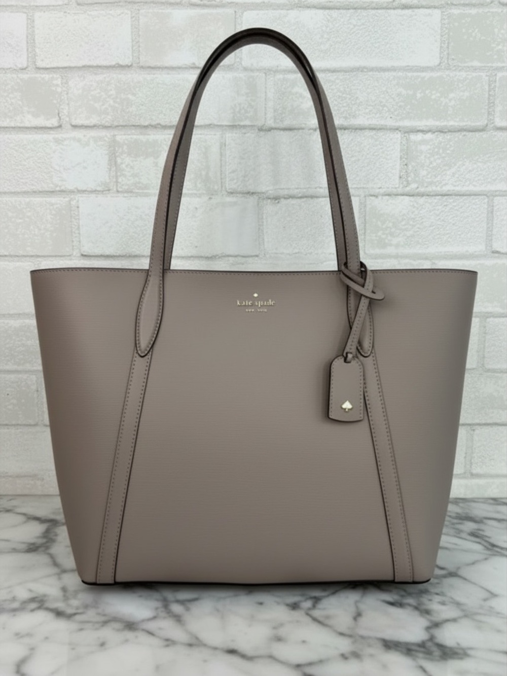 Kate Spade Cara Large Leather Tote Warm Taupe Work Bag EUC - MSRP $329